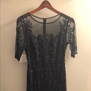 New, navy blue beaded gown, fishtail bottom, sz 4